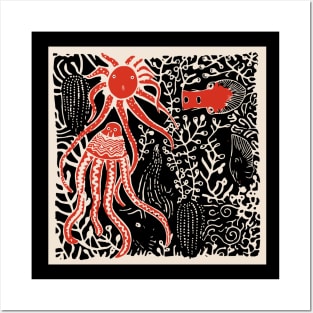 Underwater Lino Cut Posters and Art